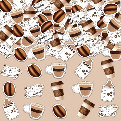 Image of Coffee Baby Shower Decorations Confetti, 200pcs Coffee A Sweet Baby is Brewing Confetti Cup and Bean Double Sided Printing Cardstock for Gender Reveal Celebration Decoration (Pack of 3)
