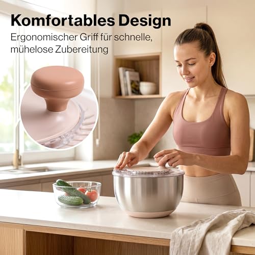 EDELHAUS Salatschleuder Edelstahl 4,5L – Salad Spinner mit Stopp-Taste, Ausgießer & Kurbel | Salatschüssel mit rutschfestem Boden | BPA-frei Salatschleuder mit Deckel | Spülmaschinengeeignet 3