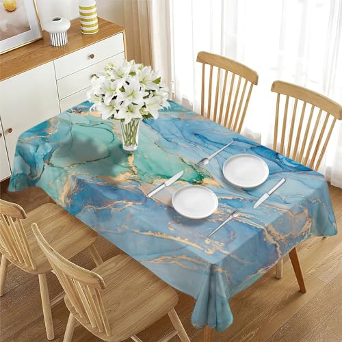Nappe 3D rectangulaire en polyester bleu effet marbre 140x180 cm