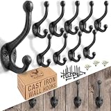 My Fancy Farmhouse Rustic Cast Iron Coat Hooks (10 Pack) Wall Mounted Farmhouse Decorative Wall Hooks, Vintage Hooks for Hanging Coats, Bags, Hats, Towels (Antique Black)