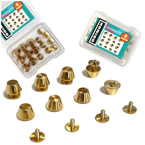 Honigo 8 Pack Rivets Stud Handbag Purse Feet 1/2 inch Gold Flat Head Metal Solid Brass Studs Screw Back Feet 12mm Buckle Spikes Leathercraft for Leather Bag Totes DIY Craft