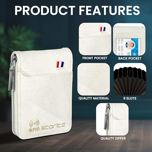 Image of Storite RFID Protected PU Leather 9 Slot RFID Vertical Credit Debit Card Holder Money Wallet Zipper Coin Purse for Men Women (Beige, 11.5x2x8Cm)