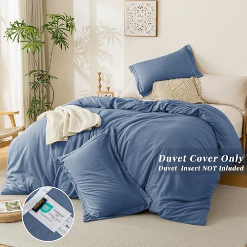 Image of MILDLY Duvet Cover Cal King Ultra Soft Comforter Cover Set 3pcs, Denim | Washed Microfiber Cotton-Like, Breathable Comfort, Hidden Zipper, Corner Ties, OEKO-TEX Certified, Fade Resistant