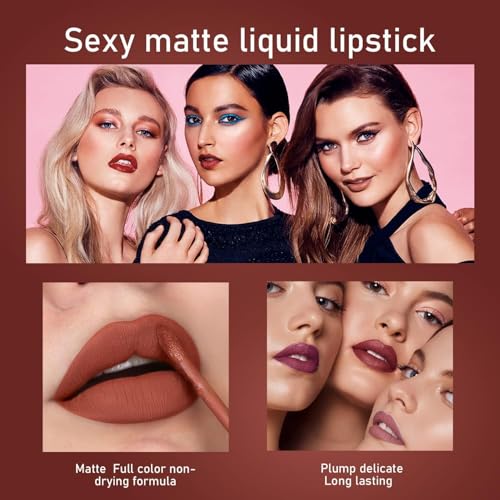 Image of Nandiayan Matte Liquid Lipstick Set of 6 (21 ml)| Wine & Brown lipstick Shades | Waterproof Long-Lasting Smudge-Proof Lipsticks | Highly Pigmented & Perfect Liquid Lipstick gift set for women (Set D)