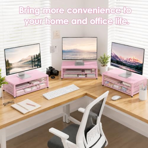 Image of OPNICE 2-Tier Computer Monitor Stand Riser, Laptop Stand for Desk, Desk Organizer for Office, Home and School Supplies, Pink