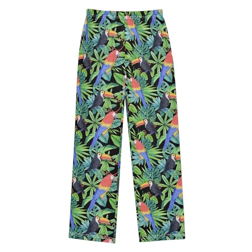 Parrot Palm Leaf Boys Long Pants Soft Trousers Elastic Waist Kids Lounge Bottoms with Pockets S-XL