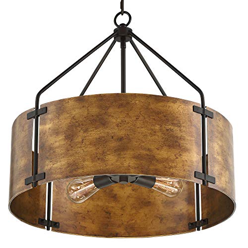 Possini Euro Design Pendant Light Fixture - 4 Light, Bronze Drum Shade, Rustic Industrial Pendant Light for Kitchen Islands, Living Rooms, Foyers, and Bedrooms - 22" Wide, 21 1/2" High