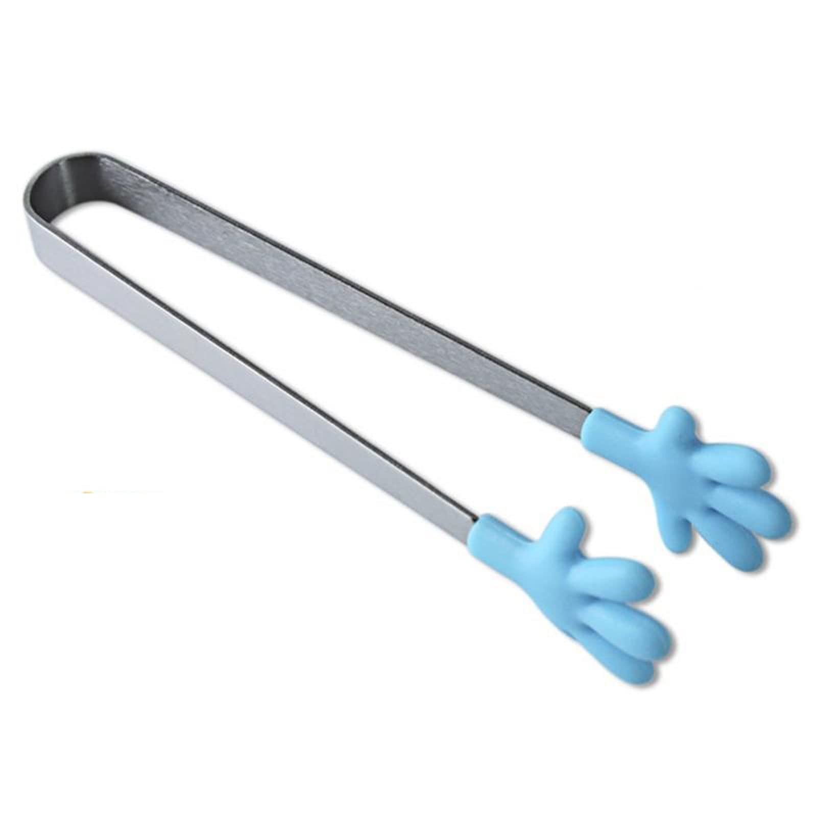 Pinces de Cuisine en Acier Inoxydable Mini Pince de Service Alimentaire Silicone Forme de tête Pinces à Glace Cube Pince à Sucre Cuisine Outils de Cuisine (Bleu)