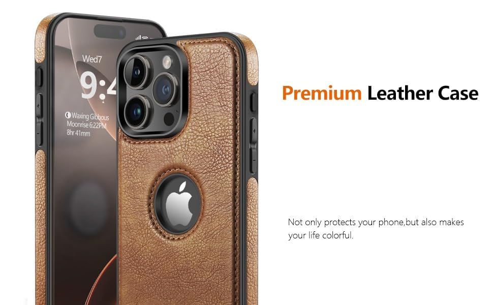 Image of MOBILOVE PU Leather Flexible Soft Logo View Back Case Cover Comes with Camera & Screen Protection for | iPhone 16 Pro Max (Brown)