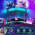 Rolanstar Corner Desk,44.5" W x 34.5" H Small Computer Desk with Power Outlets, Gaming Desk with LED Lights, Triangle Corner Table with Keyboard Tray & Monitor Stand for Small Space, Black - Image 3