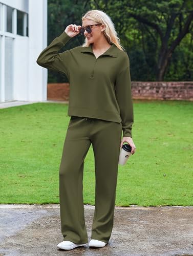 Image of PINSPARK 2 Piece Sets for Women 1 /2 Zip Sweatsuit Loose Fit Sweatshirt Straight Leg Pants 2026 Matching Outfit Fall Tracksuit