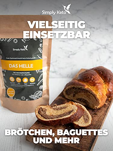 Simply Keto Die Helle Lower Carb* Brot Backmischung - Für glutenfreies Brot, 6 Brötchen oder 2 Baguettes - Nur 1,6g Kohlenhydrate pro 100g - Geeignet für Lower Carb* & Ketogene Ernährung - 260g