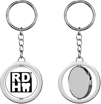 Square RDH Tooth - Registered Dental Hygienist Dentist Teeth Keychain Spinning Round Chrome Metal Key Chain