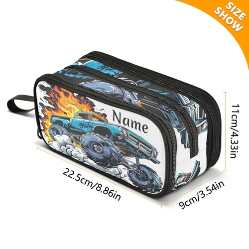 Image of Custom Truck Flame Pencil Case Box Boys Girls Personalized Name Large Pencil Pouch Stationery Pen Bag Organizer for Kids Adults School Office