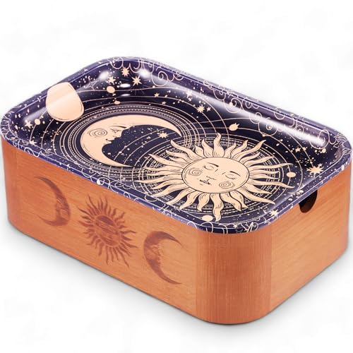 Kunglun Bamboo Storage Box with Decorative Tray Set, Wooden Compact Storage Box for All Rolling Accessories - Deep Handy Box with Replaceable Metal Tray - 11''x7''x3.5''