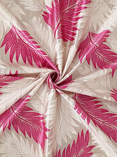 Image of Cortina 2 Piece Leaf Design Panel Eyelet Polyester Window Curtains - 5 Feet, Pink