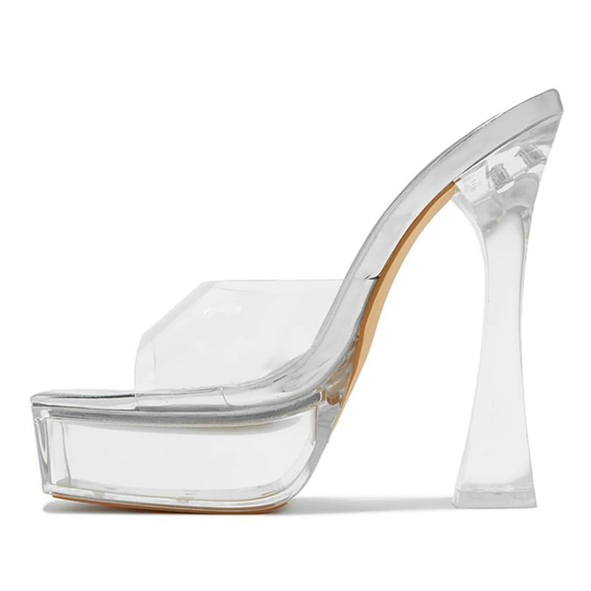 FSJ Women Slip On Platform Heeled Sandals Peep Open Toe Chunky Block High Heels Mules Backless Summer Dress Slide Sandals Size 4-15 US