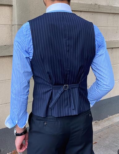 Men's Pinstripe Suit Double Breasted Vest Pants 2 Piece Set Lightweight Slim Fit Casual Formal3
