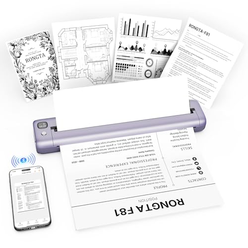Rongta Portable Printers Wireless for Travel, Bluetooth Mobile Printer, Thermal Inkless Printer for School/Office/Home Use, Compatible with Android,iOS & Laptop (Purple)