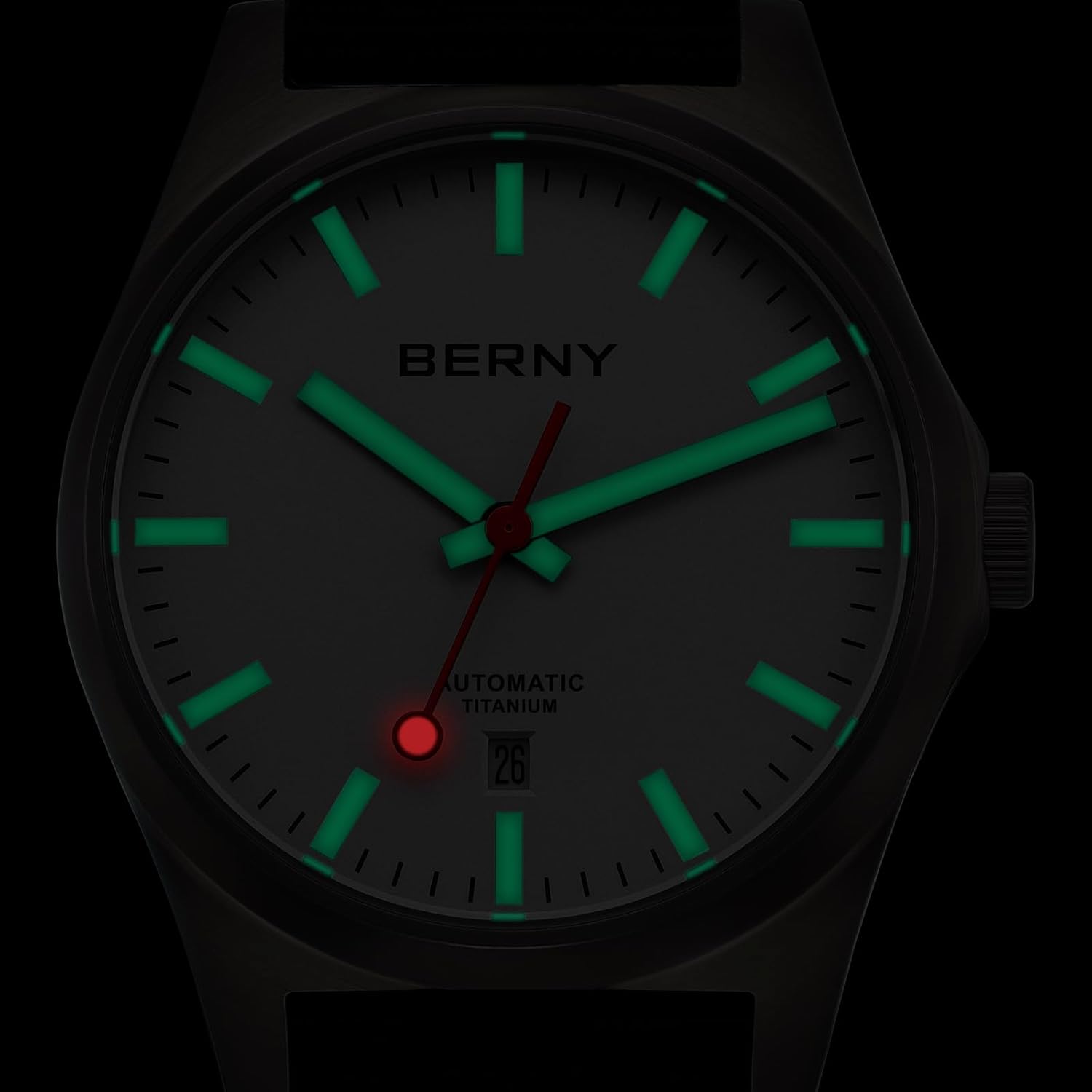 BERNY Automatic Titanium Watch for Men 10ATM Waterproof Classic Style Men's Watch Super Luminous Male Analog Mechanical Wristwatch AR Sapphire Crystal Date Calendar Birthday Present