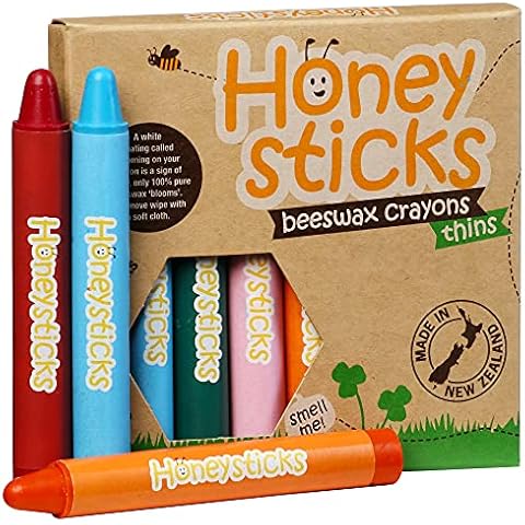 Honeysticks Natural Beeswax Crayons - Classic Crayon Size and Shape for a Developed Pencil Grip - 8 Vibrant Colours - Child Safe, Non Toxic Crayons for Kids, Food Grade Colourings - 8 Pack Cover