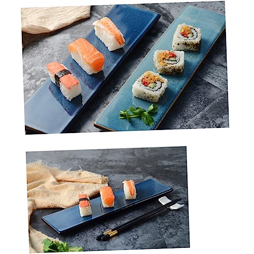Plato rectangular de cerámica azul claro para sushi miniatura 4