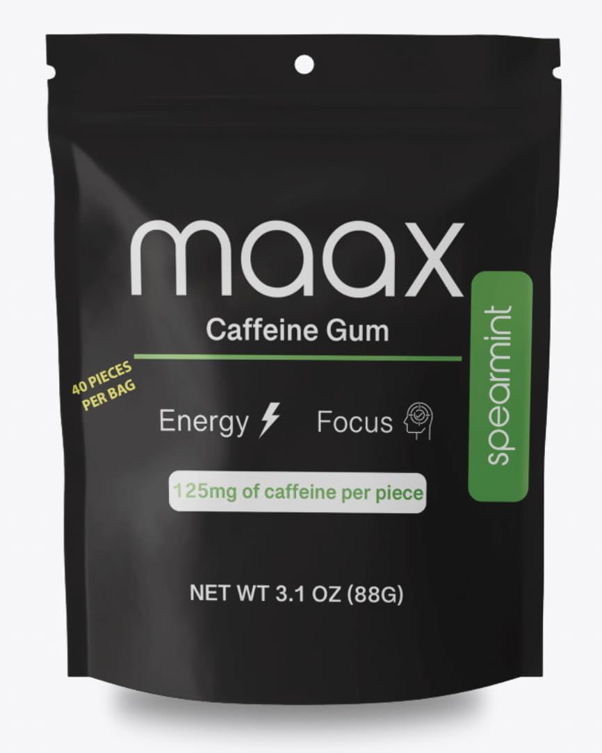 Maax Caffeine Energy Gum | 125mg of caffeine per piece | Spearmint | 40 pieces per bag