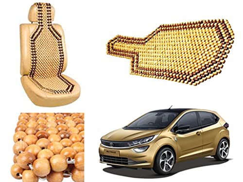 Image of Car Bead Seat Wooden Beads Cushion Cover Pad for Tata Altroz, Acupressure Sitting Seat Cover | Cream Color - Pack of 1