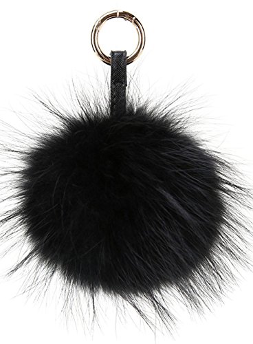 feifanshop Kaninchenfell Anhänger Taschenanhänger Schlüsselanhänger Echtfell Pelz Bommel (schwarz) Cover