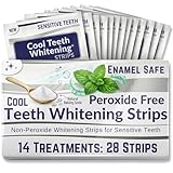Natural Teeth Whitening Strips for Sensitive Teeth, Peroxide Free, Tooth Whitener White Strips, Enamel Safe No Bleach Formula, Vegan Whitening Kit, Mint Flavor Baking Soda Gel, 14 Day 28 Count