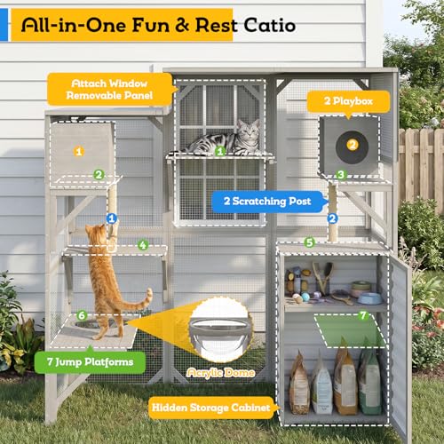 Image of Walk-in Catio with Storage Cabinet, Large Outdoor Cat Enclosure