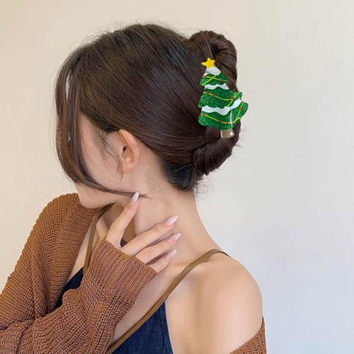 Pinza para cabello navideña diseño árbol verde miniatura 5