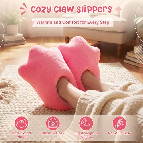 Image of Meanplan Duck Slippers, Winter Feet Slippers Yellow Cartoon Shoes Fluffy Claw Paw Shoes Halloween Party Gift