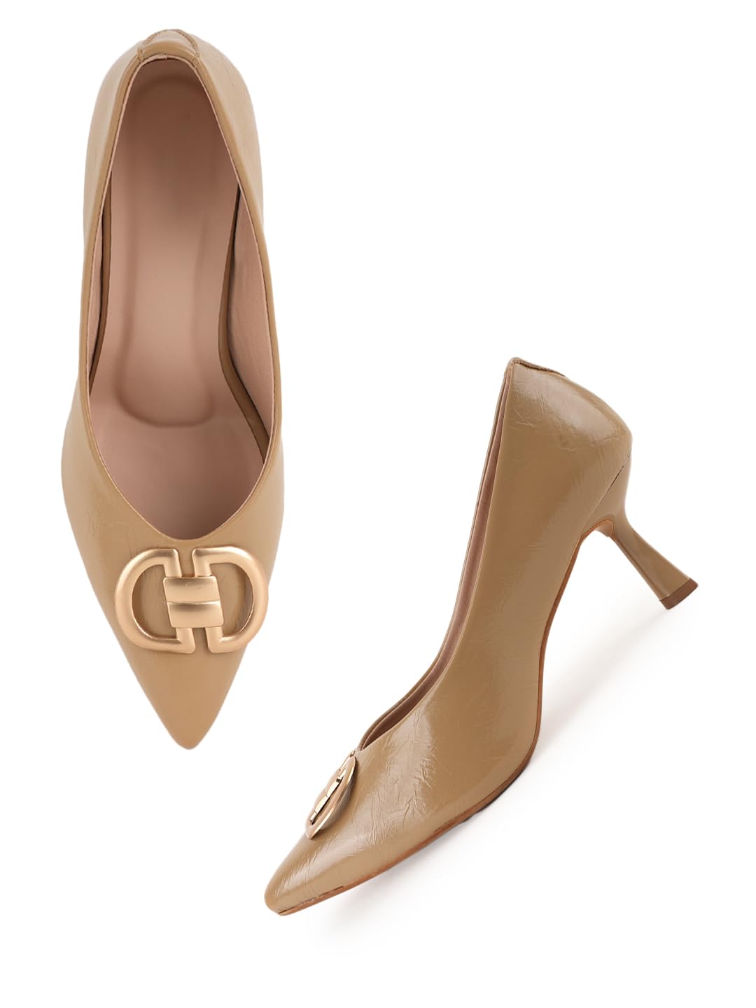 Beige Buckle Strap Formal Heels - Nude Professional Pump (UK Footwear Size System, Adult, Women, Numeric, Medium, 3)-image-7