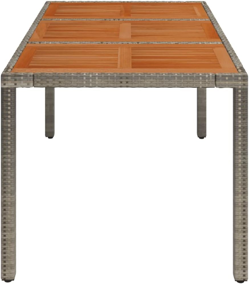 Garden Coffee Table with Wooden Top Grey, Weather-Resistant Poly Rattan and Acacia Wood, 59.1 x 35.4 in Outdoor Patio Furniture, Sturdy Powder-Coated Steel Frame, Seating for Six