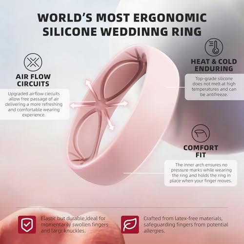 Image of Egnaro 4 /5 /8 Variety Multipack Ergonomic Breathable Bridal Rings Sets, 6mm Wide - 2mm Thick Rubber Wedding bands women, silicone Rings for her with Half Size