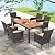 HAPPYGRILL 7 Pieces Outdoor Dining Set, Patio Conversation Set with Umbrella Hole, Acacia Wood Tabletop & Seat Cushions, Dining Table with 6 Rattan Wicker Chairs for Backyard Poolside Deck