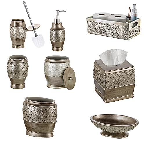 Creative Scents Bathroom Accessory Set - 6 Piece Bathroom Set Includes: Toilet Brush And Holder, Tissue Cover, Toothbrush Holder, Soap Dispenser, Tumbler & Soap Dish, Brushed Silver - Dublin Style #TOP6