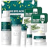 Tea Tree Oil Acne Skincare Set, Tea Tree Acne skin care set, Teen Skincare Set With Cleanser, Toner, Serum, Cream, Gel, Cleansing mud mask, Rapid Relief Acne Treatment Shrink Pore Control Oil, 10pcs