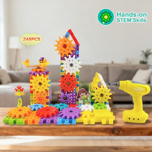 Besiciwiin 248PCS STEM Building Toys, Electric Gear Building Blocks Toys Set with Drill, Montessori Toddler Screw Toy, Kids Tool Set Construction Toy for Boys Girls Ages 4-8 - Image 5