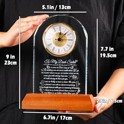 Image of Arikyrist Sister Gifts from Sister Brother with Wooden Light Base, Birthday Gifts Idea for Sisters Glass Clock Keepsake Sisters Gift for Women on Christmas Mothers Day Valentines