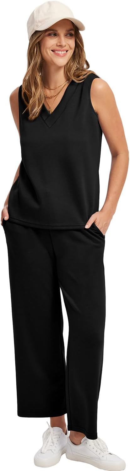 WIHOLL Two Piece Sets for Women Summer Outfits Matching Lounge Sets Wide Leg Crop Pants Vacation Travel - Image 2