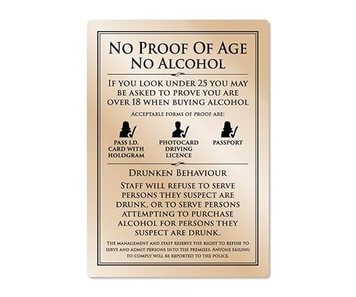 Essential Bar Licensing Pack - Gold Signs (5 Pcs, 25ml) - Challenge 25, Spirit Measures, Leave Premises Quietly - Image 6