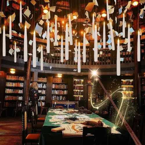 Image of 24 Pack LED Floating Candles with Wand Remote, 6.5 Inch Flameless LED Taper Candles with Flickering Warm Light, Hanging Suspended Candles for Home Decor, Party and Halloween