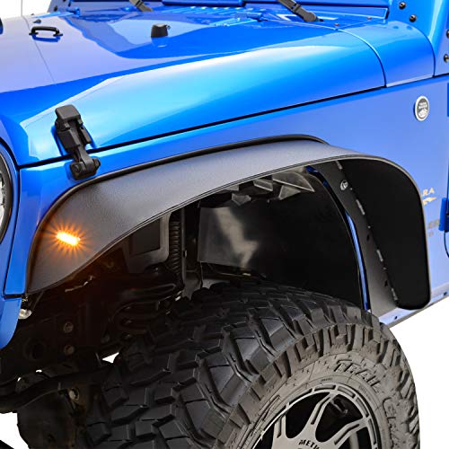 EAG Compatible with 2007-2018 Wrangler JK Front + Rear Fender Flares with LED Turn Signal Lights