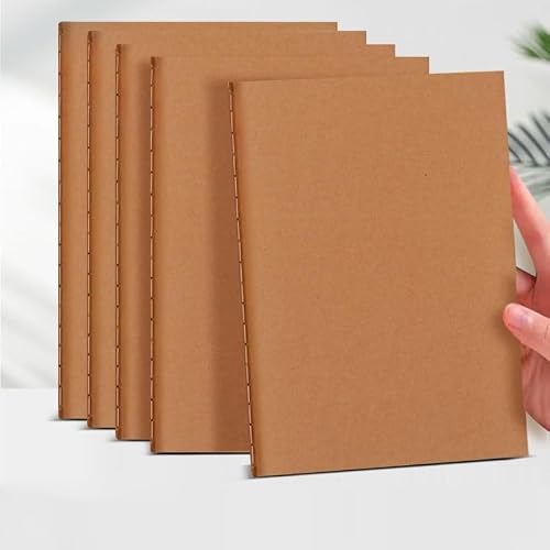 5-Pack A5 Kraft Turned Line Notebook, Stitched Horizontal Line Notepad Exercise Notebook