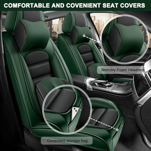 Image of Nappa Leather Seat Covers for Ford Bronco Sport 2021-2024,Luxury Car Seat Covers Full Set,Waterproof Seat Protectors Auto Seat Covers,Breathable Nonslip Interior Cover Seats for Cars(Black and Green)