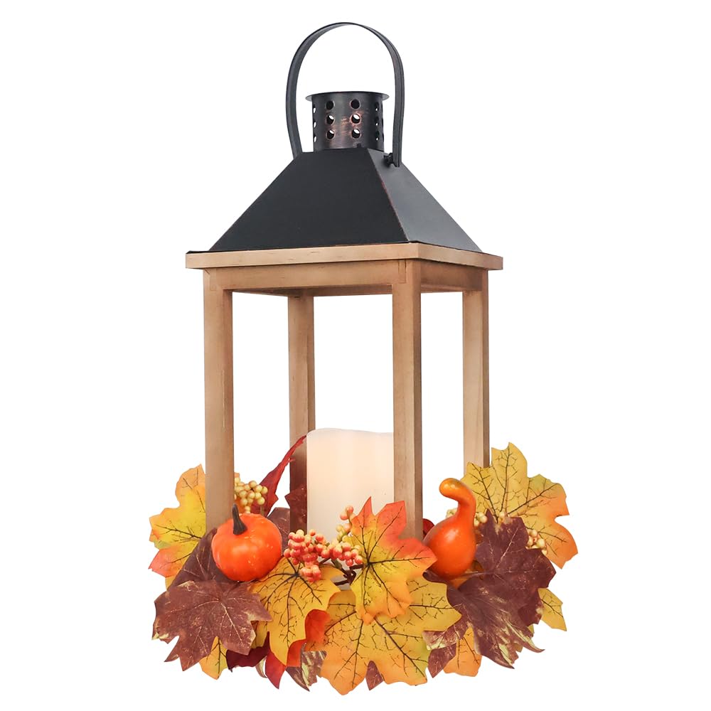 NEEDOMO20" Lantern Decorative Indoor Outdoor,Large Size Farmhouse Wood Metal Hanging Candle Holders with LED Candle, Outdoor Lanterns for Porch, Spring, Christmas, Table