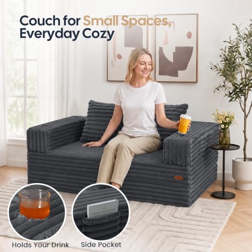 Image of COMAX Futon Sofa Bed, Convertible Sofa Bed, Folding Boneless Couches | Boneless Couch for living room, Fold Out Small Foldable Loveseat Floor Sleeper Mattress Lounge Space‑Saving, Ash Gray