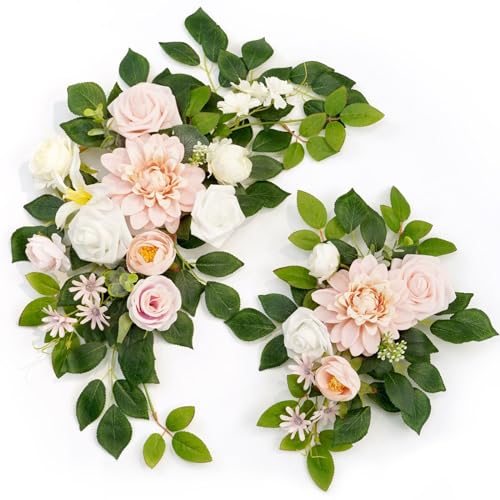 Wedding Decor (Pack of 2) Welcome Sign Flower Backdrop Garland for Ceremony Reception Wall Easel Home Decoration Entryway Faux Outdoor Board Head Table Decor (Blush)